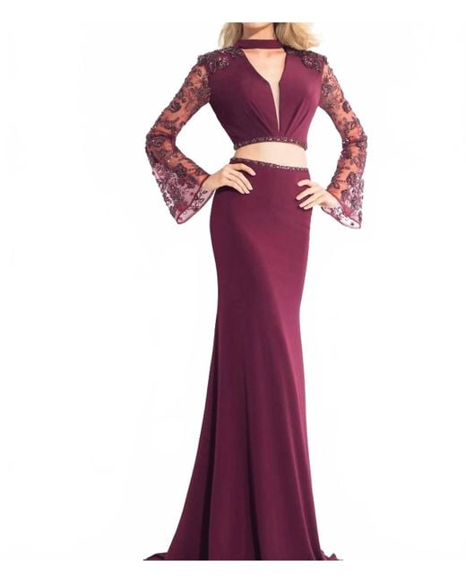 Rachel Allan Purple Two-Piece Jersey Evening Gown