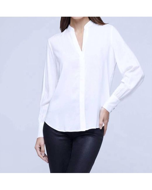L'Agence White Aaron Wide Cuff Blouse