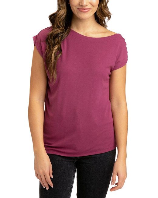 Threads For Thought Purple Leoni Feather Rib Off-the-shoulder Top
