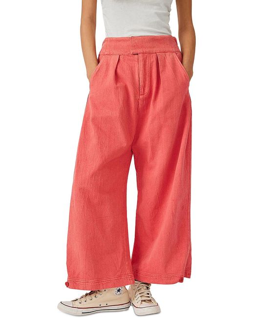 Free People Red High Rise Flare Leg Wide Leg Pants