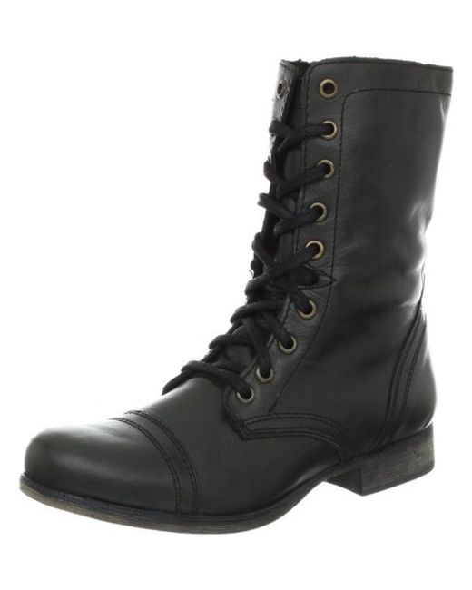 Steve Madden Black Troopa Leather Lace Up Combat Boots