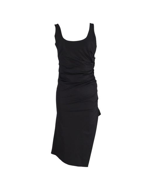 Max Mara Black Gathered Side Detail Midi Dress