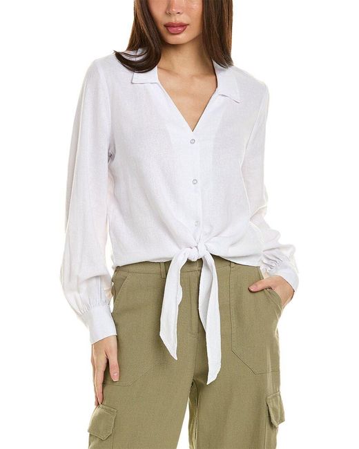 Ellen Tracy White Tie Front Linen-blend Shirt