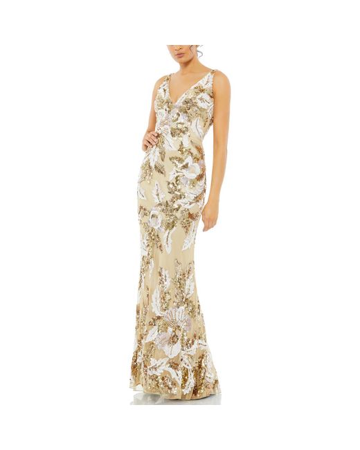 Mac Duggal Metallic Sequined Maxi Evening Dress