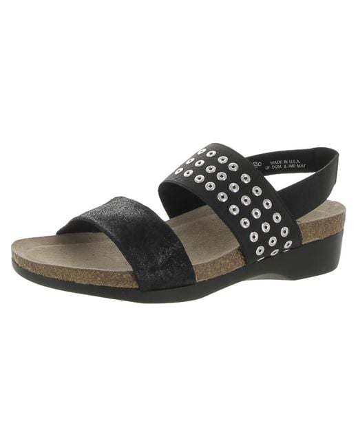 Munro Black Pisces Leather Ankle Strap Wedge Sandals