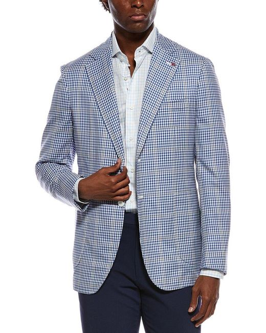 Isaia Blue Wool Pattern Jacket for men