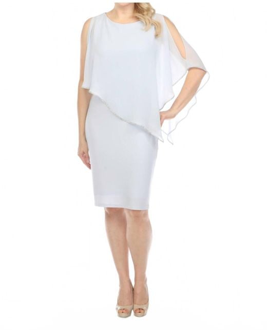 sachin and babi light blue dress Joseph Ribkoff Empress Silky Knit and Chiffon Sheath Dress Style 244017 main image 1