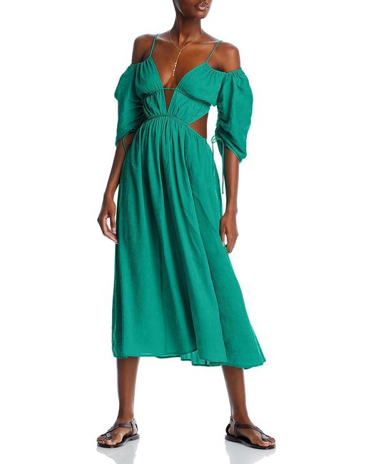 Cult Gaia Green Charlize Linen Blend Cut-out Midi Dress