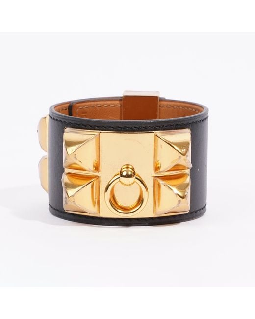 Hermès Metallic Collier De Chien Bracelet Goatskin Leather Small