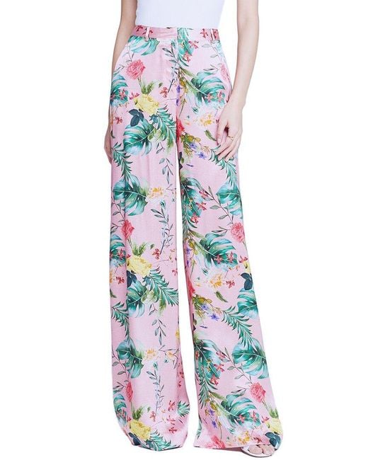 L'Agence White Gavin Wide Leg Silk Pant