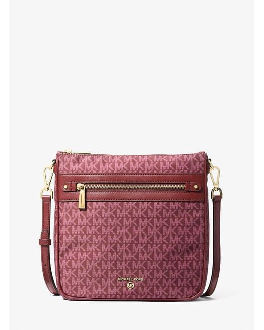 Michael Kors Red Jet Set Large Signature Logo Printed Crossbody Bag