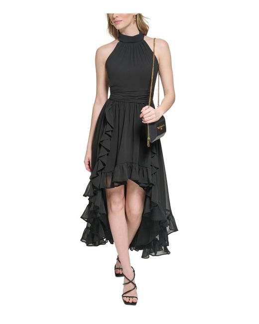 Karl Lagerfeld Black Ruffled Polyester Maxi Dress