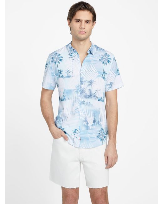Guess Factory Blue Ermanno Printed Shirt for men