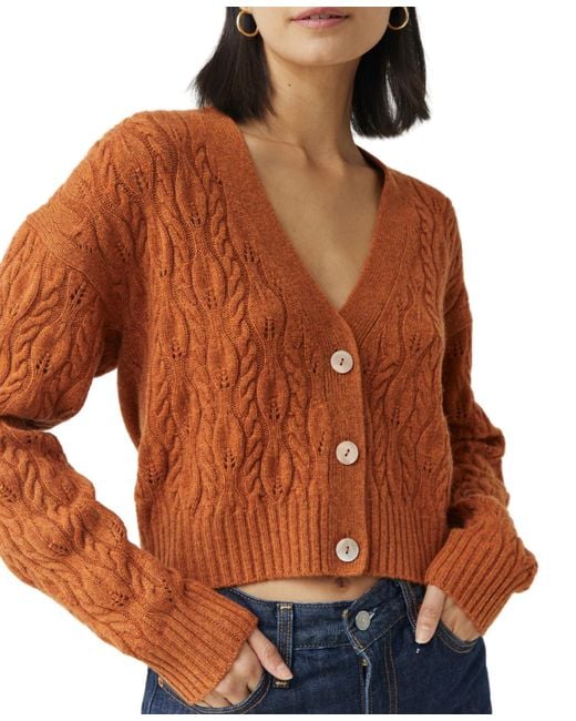 Autumn Cashmere Brown Cropped Cable V-neck Cardigan