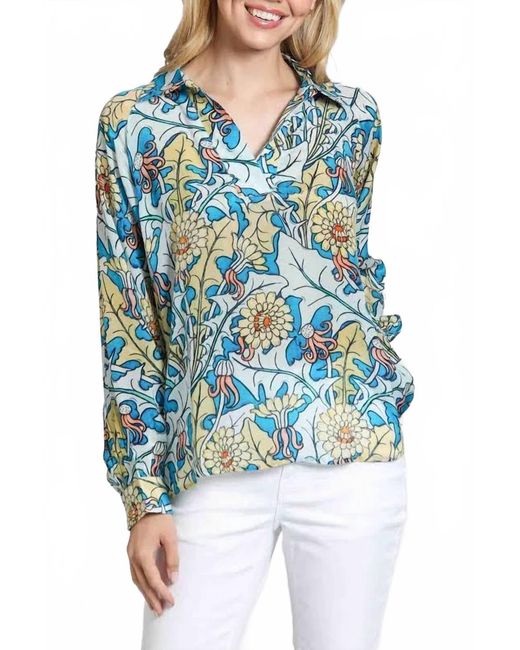 Apny Blue Half-Placket Pullover Blouse