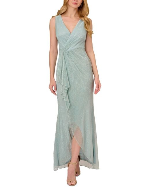 Adrianna Papell Green Metallic Long Wrap Dress