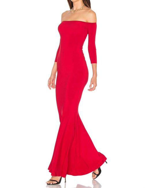 Norma Kamali Red Off Shoulder Fishtail Gown