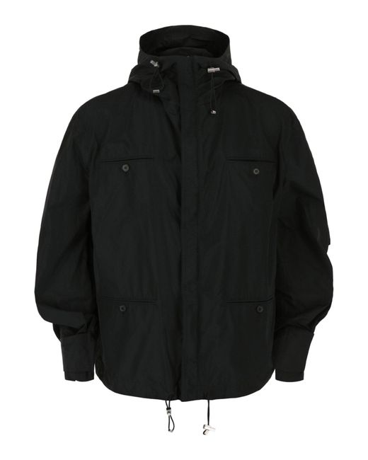 Ferragamo Black Hooded Windbreaker Jacket With Stand Collar for men