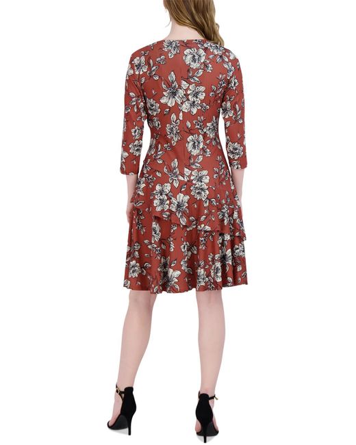 Signature By Robbie Bee Red Floral Knee Midi Dress