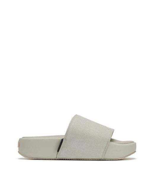 Y-3 White Slide Sandals With Wide Leather Strap
