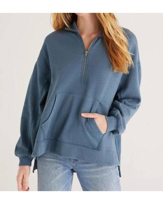 Z Supply Blue Half Zip Modern Weekender Sweatshirt