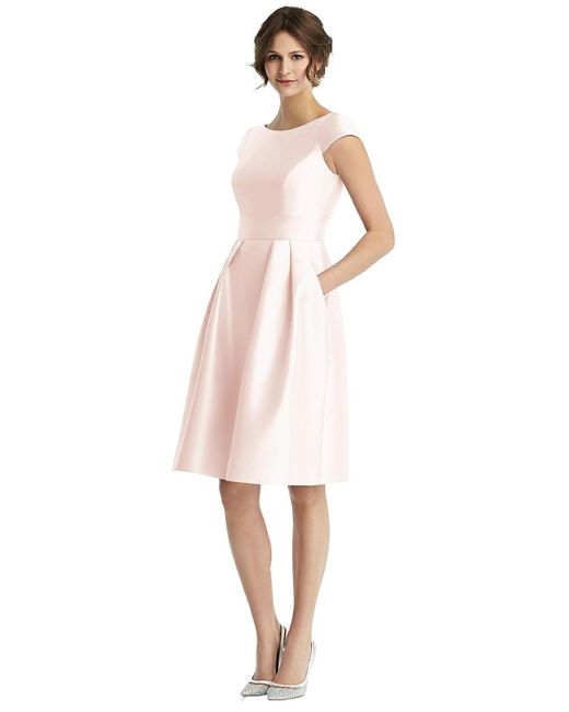 Alfred Sung White Cap Sleeve Pleated Cocktail Dress With Pockets