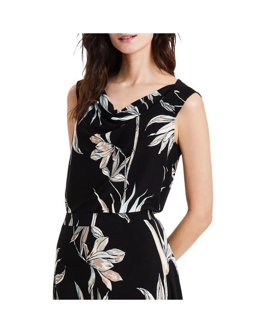 Kasper Black Floral Print Polyester Shell