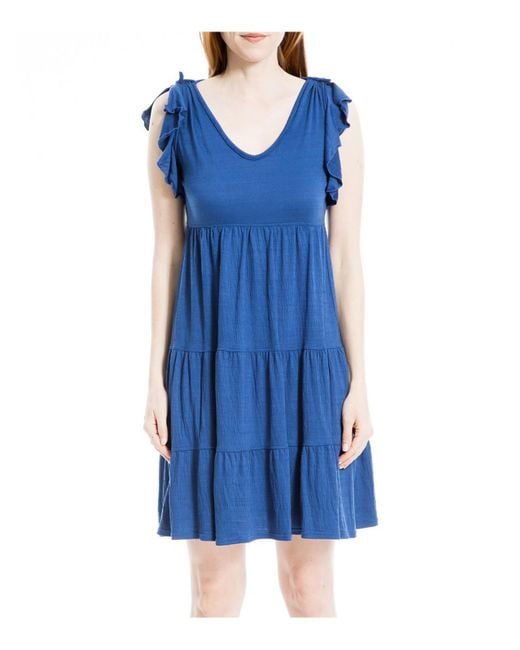 Max Studio Blue Tiered A-line Mini Dress