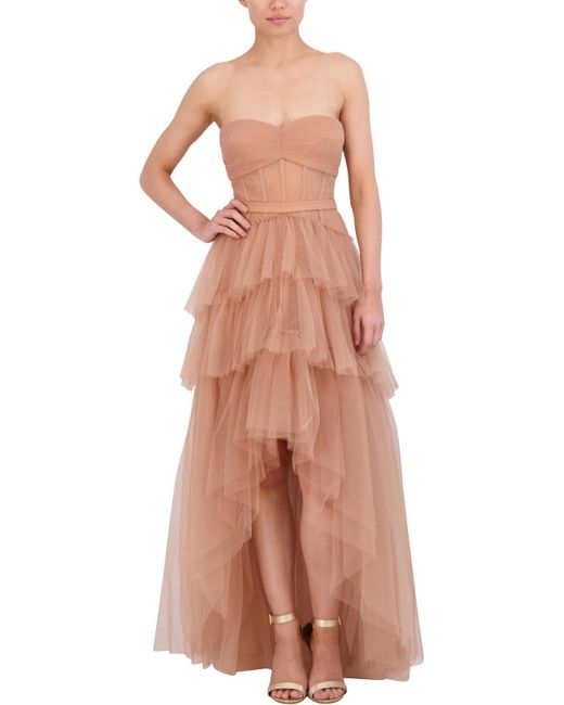 BCBGMAXAZRIA Pink Corset Tiered Evening Dress