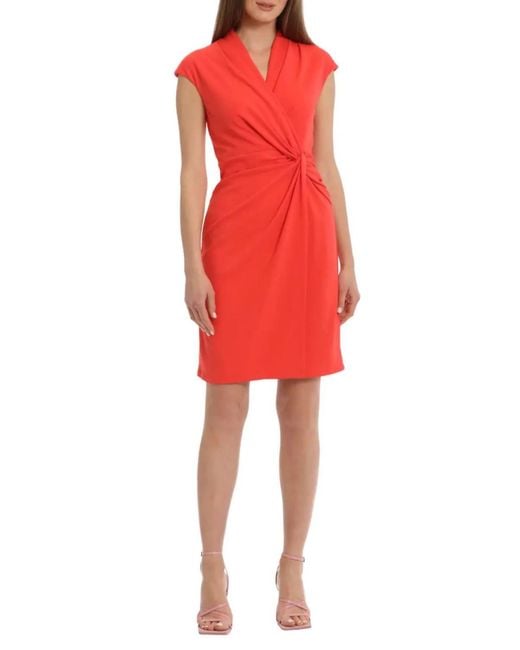 Maggy London Red Wrap Front Sheath Dress