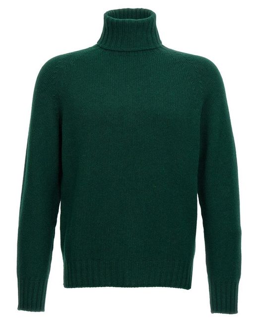 Ma'ry'ya Green Ribbed Turtleneck Wool Blend Sweater for men