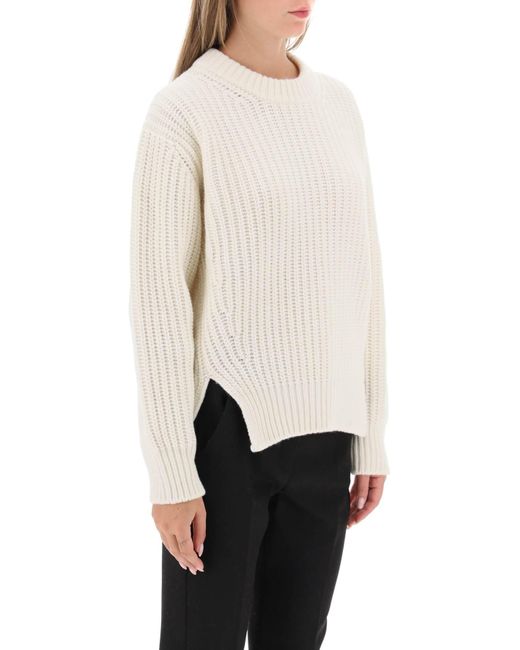 Moncler White Basic Crew-neck Sweater In Carded Wool