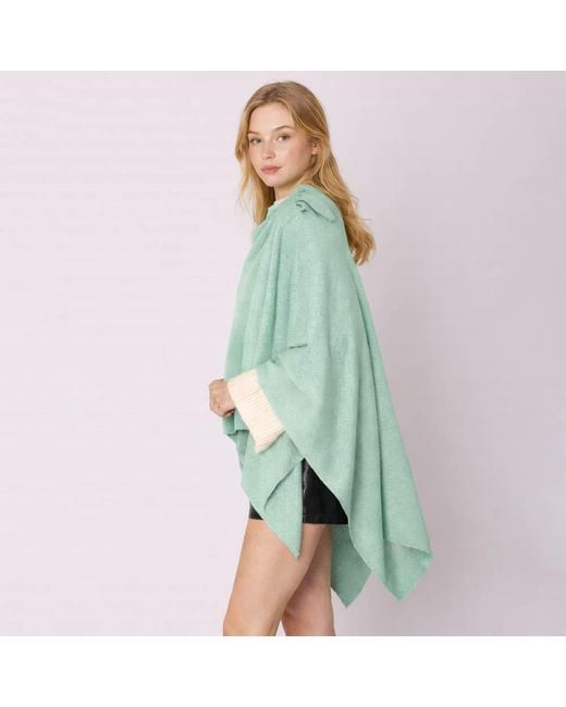 TRUEDAMES Green Shoulder Strap Solid Ruana Poncho