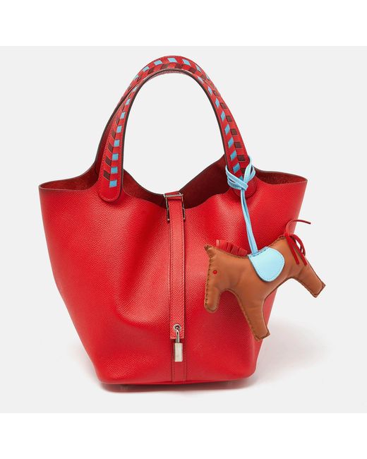 Hermès Red Rouge Coeur/blue Du Nord/rouge H Epsom Leather Picotin Lock 22 Bag