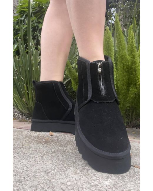 MOON RYDER Black Cuddle Muffin Zipped Suede Booties