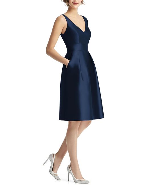 Alfred Sung Blue Party Midi Fit & Flare Dress