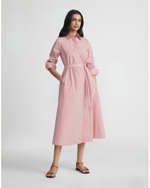 Lafayette 148 New York Pink Stripe Cotton Poplin Shirtdress