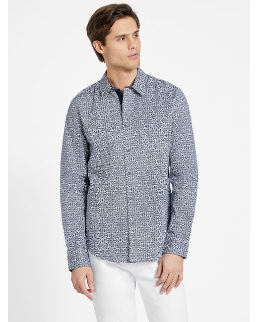 Guess Factory Blue Norm Geometric Shirt for men
