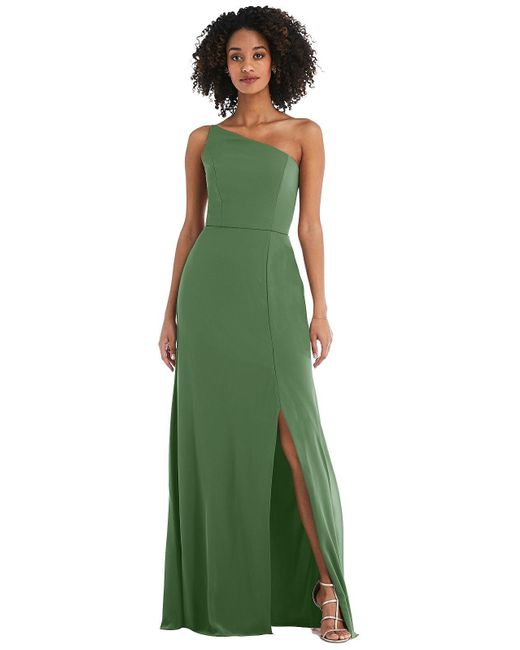 After Six Green Skinny One-shoulder Trumpet Gown With Front Slit