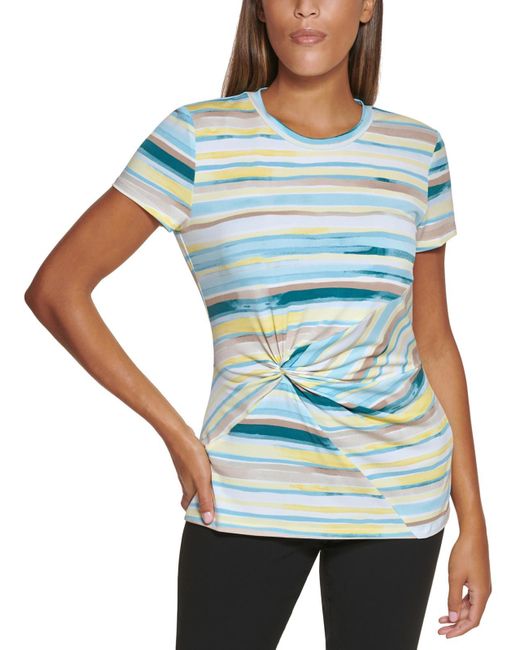 DKNY Blue Side-knot Stripe Pullover Top