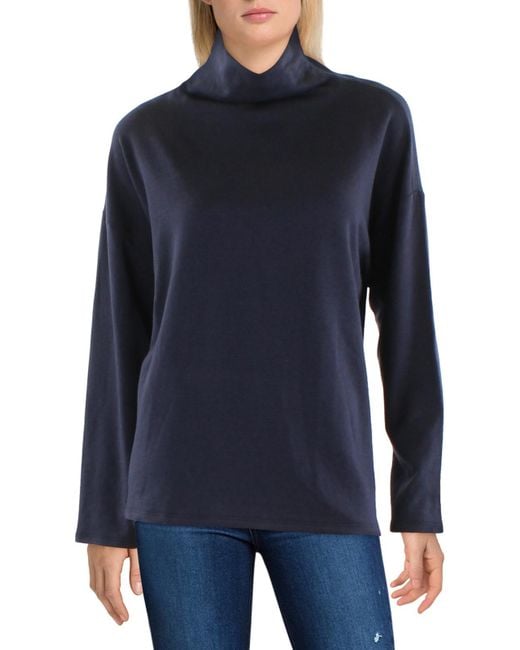 Eileen Fisher Blue Box Top Long Sleeve Funnel-neck Sweater