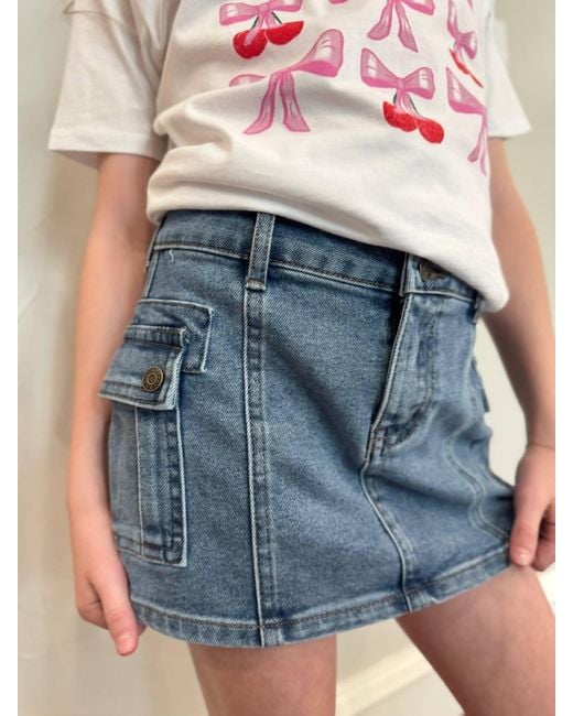 Tractr Blue Girl's Cargo Denim Skirt