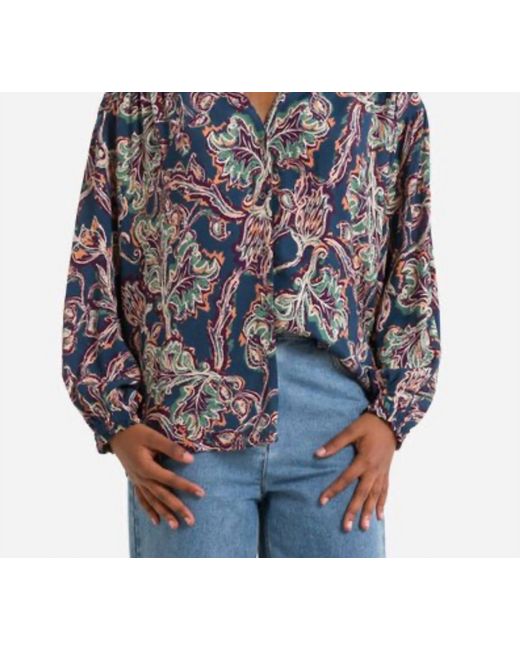 See U Soon Blue Olivia Floral Collared Blouse