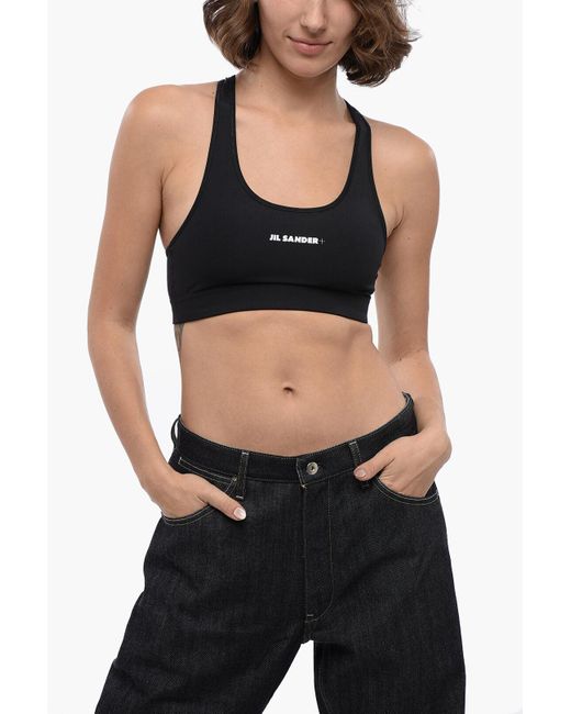 Jil Sander Black Tech Fabric Crop Top With Printed Logo