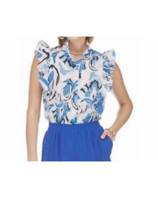 J joy Blue Ruffles Button Front Blouse