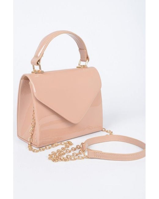 Fashnzfab Pink Enamel Faux Leather Top Handle Bag