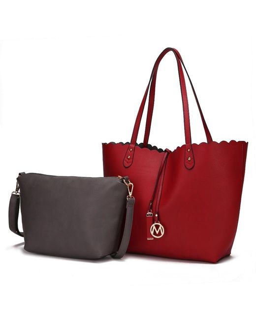 MKF Collection by Mia K Red Amahia Vegan Leather Reversible Shopper Tote Bag With Crossbody Pouch By Mia K