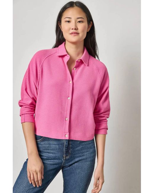 Lilla P Pink Easy Raglan Button Down Top