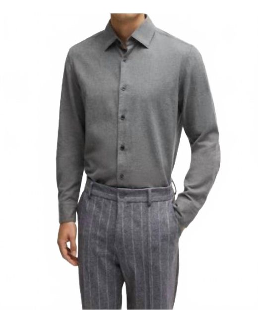 Boss Gray Casual-Fit Cotton Twill Shirt for men
