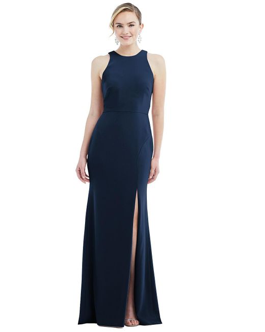 Dessy Collection Blue Cutout Open-back Halter Maxi Dress With Scarf Tie